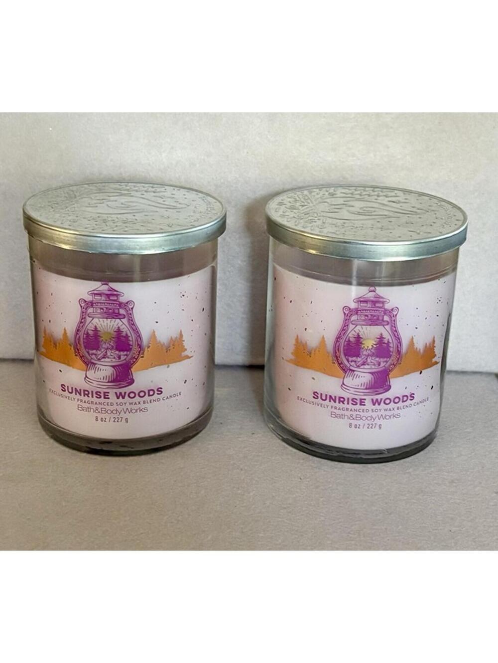 NEW 2 BATH & BODY WORKS SUNRISE WOODS SINGLE WICK SOY WAX BLEND CANDLE 8 OZ each